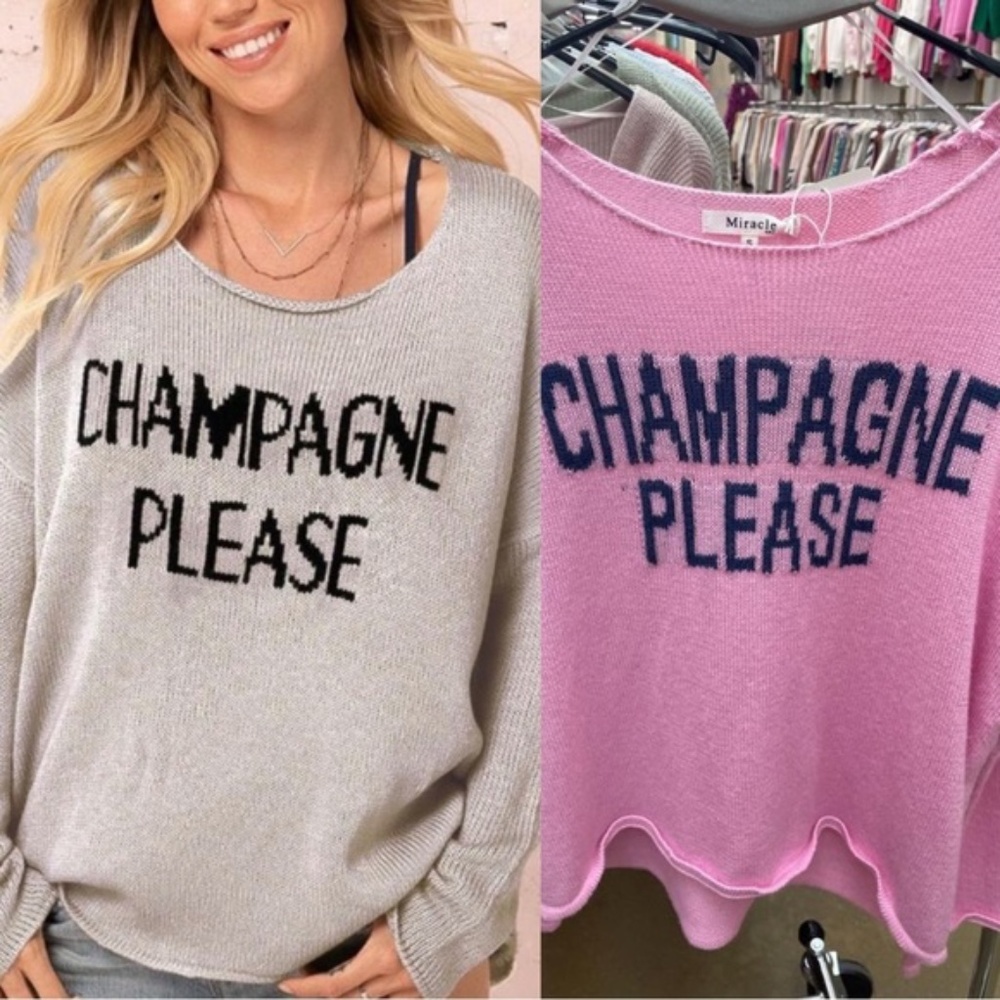 Cozy Champagne Please Graphic Oversized Sweater Top - Picture 1 of 6